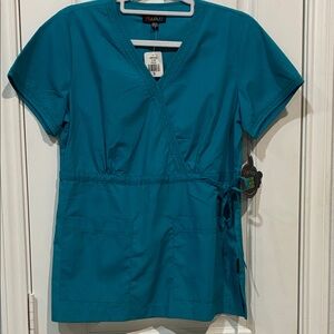Peaches Uniforms Teal Wrap-Style Scrub Top with Side Tie
